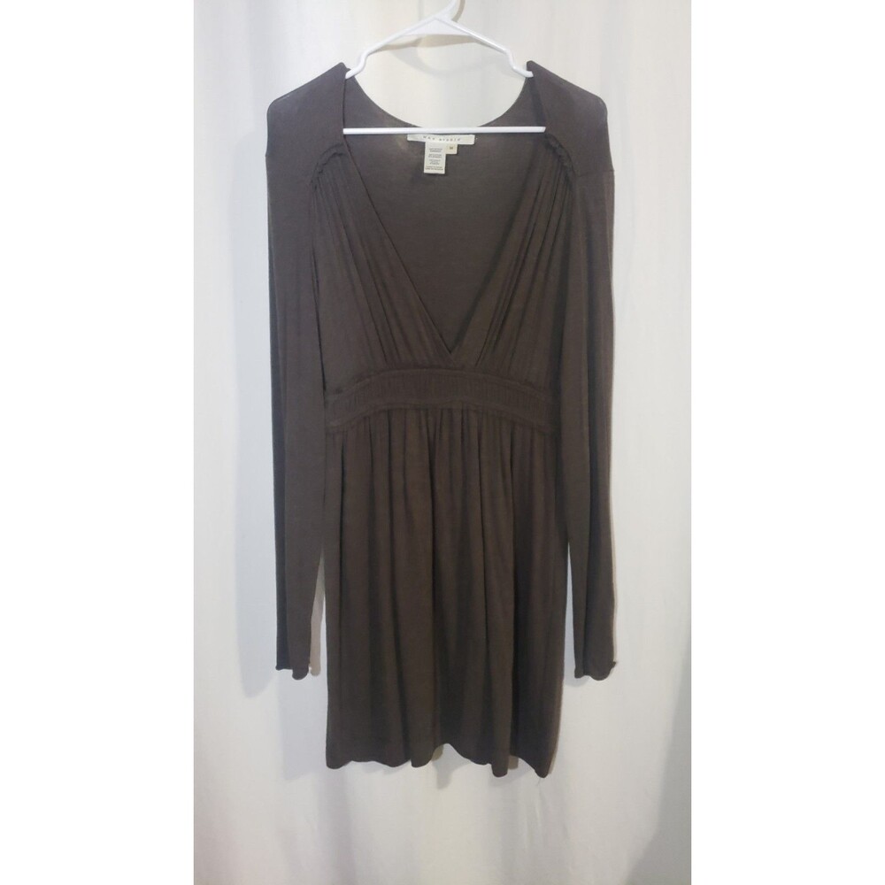Max Studio Women's Medium Y2K Babydoll V Neck Empire Waist Brown Tunic Dress